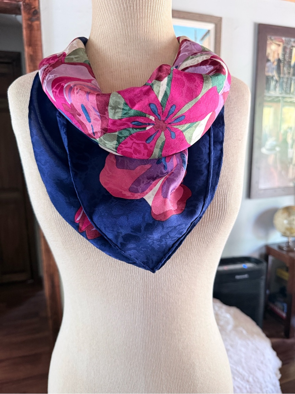 Balenciaga Pink & Navy Floral Silk Scarf